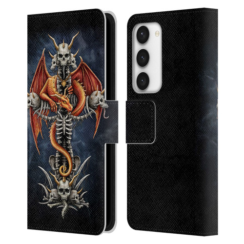 Sarah Richter Fantasy Creatures Red Dragon Guarding Bone Cross Leather Book Wallet Case Cover For Samsung Galaxy S23 5G