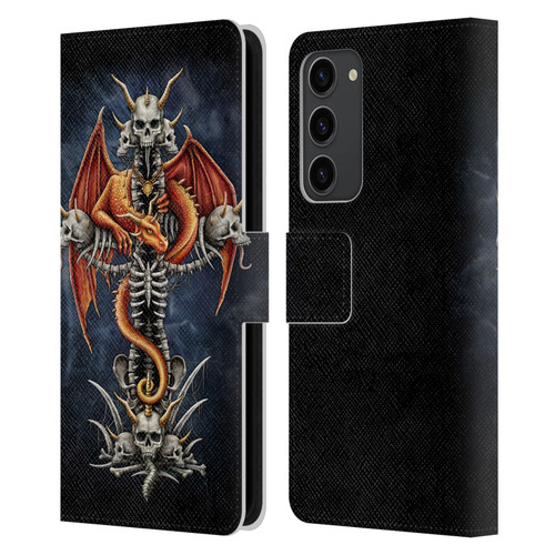 Sarah Richter Fantasy Creatures Red Dragon Guarding Bone Cross Leather Book Wallet Case Cover For Samsung Galaxy S23+ 5G