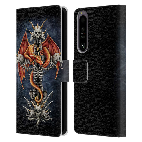 Sarah Richter Fantasy Creatures Red Dragon Guarding Bone Cross Leather Book Wallet Case Cover For Sony Xperia 1 IV