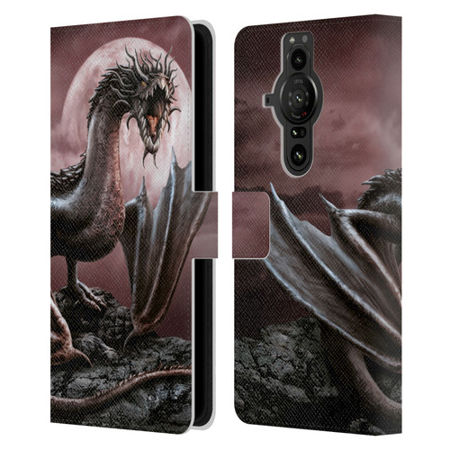 Sarah Richter Fantasy Creatures Black Dragon Roaring Leather Book Wallet Case Cover For Sony Xperia Pro-I