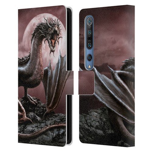 Sarah Richter Fantasy Creatures Black Dragon Roaring Leather Book Wallet Case Cover For Xiaomi Mi 10 5G / Mi 10 Pro 5G