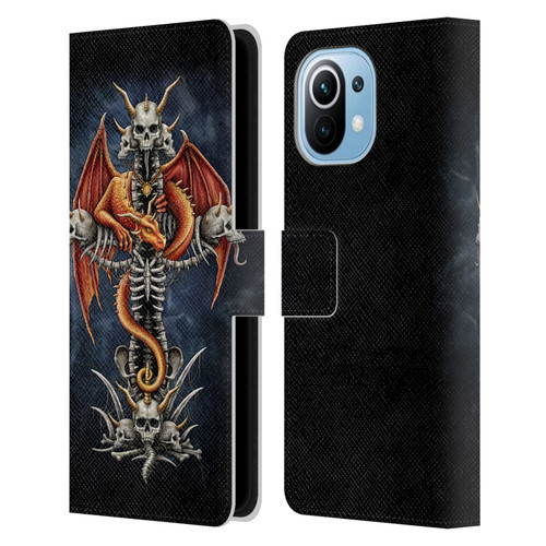 Sarah Richter Fantasy Creatures Red Dragon Guarding Bone Cross Leather Book Wallet Case Cover For Xiaomi Mi 11