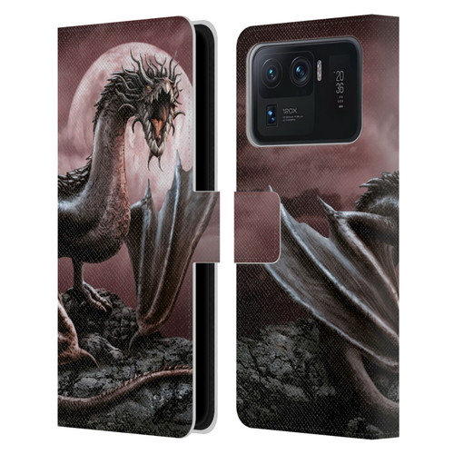 Sarah Richter Fantasy Creatures Black Dragon Roaring Leather Book Wallet Case Cover For Xiaomi Mi 11 Ultra