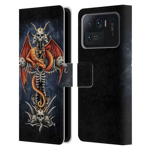 Sarah Richter Fantasy Creatures Red Dragon Guarding Bone Cross Leather Book Wallet Case Cover For Xiaomi Mi 11 Ultra