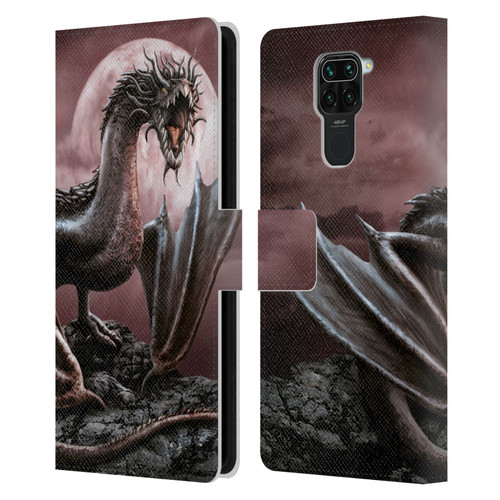 Sarah Richter Fantasy Creatures Black Dragon Roaring Leather Book Wallet Case Cover For Xiaomi Redmi Note 9 / Redmi 10X 4G