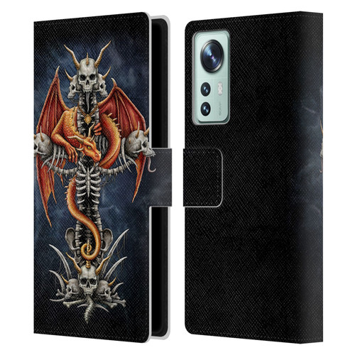 Sarah Richter Fantasy Creatures Red Dragon Guarding Bone Cross Leather Book Wallet Case Cover For Xiaomi 12