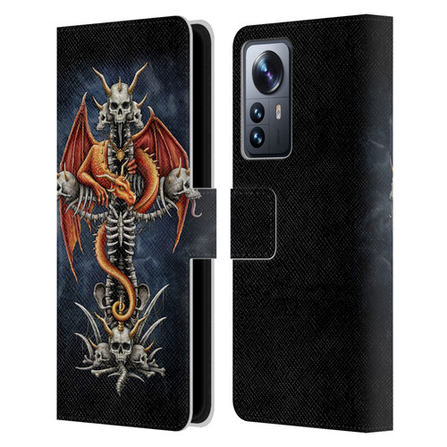 Sarah Richter Fantasy Creatures Red Dragon Guarding Bone Cross Leather Book Wallet Case Cover For Xiaomi 12 Pro