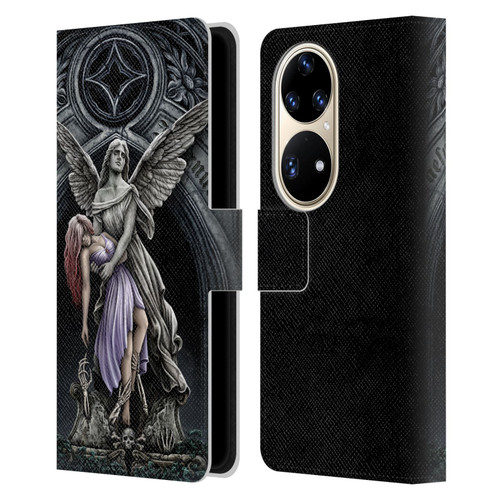 Sarah Richter Gothic Stone Angel With Skull Leather Book Wallet Case Cover For Huawei P50 Pro