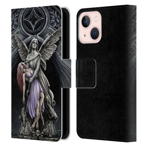 Sarah Richter Gothic Stone Angel With Skull Leather Book Wallet Case Cover For Apple iPhone 13 Mini