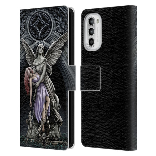 Sarah Richter Gothic Stone Angel With Skull Leather Book Wallet Case Cover For Motorola Moto G52
