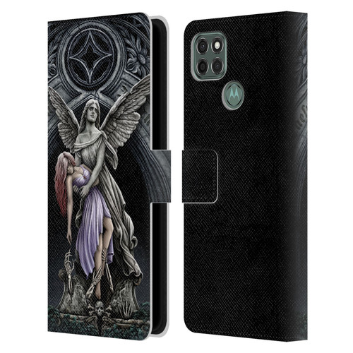 Sarah Richter Gothic Stone Angel With Skull Leather Book Wallet Case Cover For Motorola Moto G9 Power