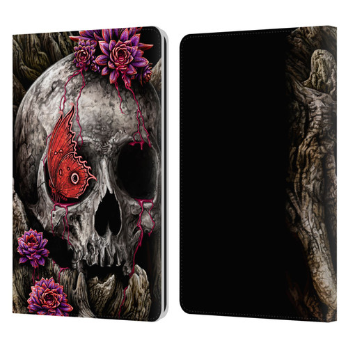 Sarah Richter Skulls Butterfly And Flowers Leather Book Wallet Case Cover For Amazon Kindle Paperwhite 1 / 2 / 3