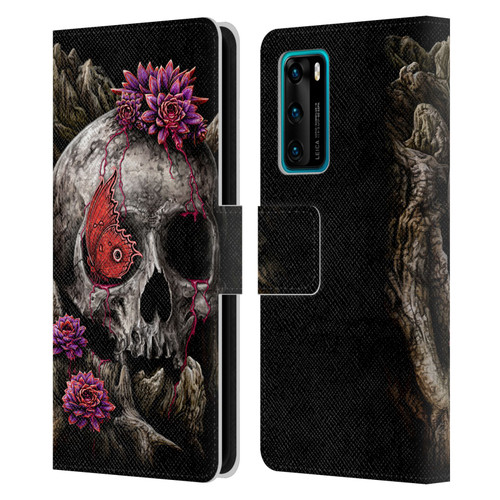 Sarah Richter Skulls Butterfly And Flowers Leather Book Wallet Case Cover For Huawei P40 5G