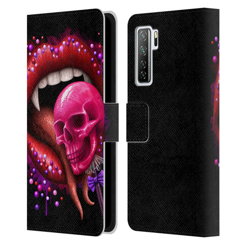 Sarah Richter Skulls Red Vampire Candy Lips Leather Book Wallet Case Cover For Huawei Nova 7 SE/P40 Lite 5G