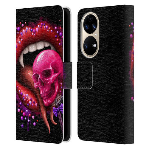 Sarah Richter Skulls Red Vampire Candy Lips Leather Book Wallet Case Cover For Huawei P50