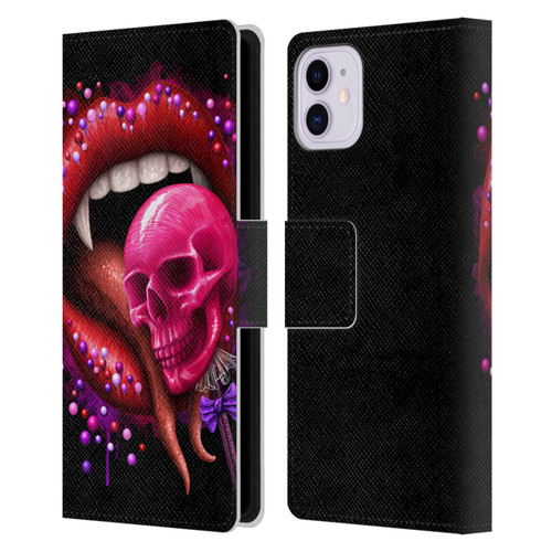 Sarah Richter Skulls Red Vampire Candy Lips Leather Book Wallet Case Cover For Apple iPhone 11