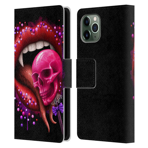 Sarah Richter Skulls Red Vampire Candy Lips Leather Book Wallet Case Cover For Apple iPhone 11 Pro
