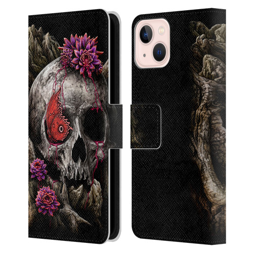 Sarah Richter Skulls Butterfly And Flowers Leather Book Wallet Case Cover For Apple iPhone 13