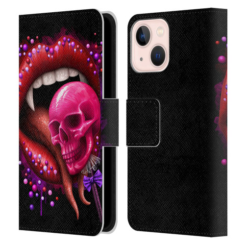 Sarah Richter Skulls Red Vampire Candy Lips Leather Book Wallet Case Cover For Apple iPhone 13 Mini