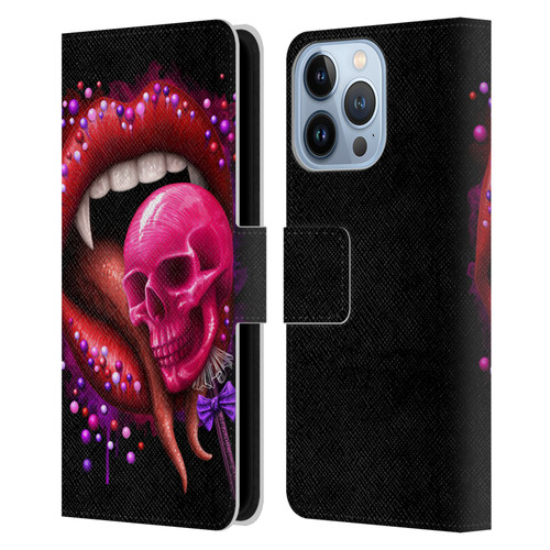 Sarah Richter Skulls Red Vampire Candy Lips Leather Book Wallet Case Cover For Apple iPhone 13 Pro