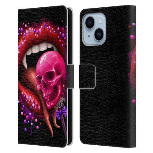 Sarah Richter Skulls Red Vampire Candy Lips Leather Book Wallet Case Cover For Apple iPhone 14 Plus