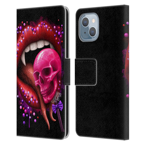 Sarah Richter Skulls Red Vampire Candy Lips Leather Book Wallet Case Cover For Apple iPhone 14