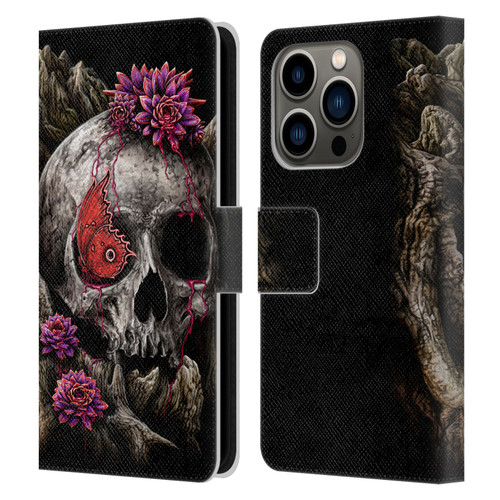 Sarah Richter Skulls Butterfly And Flowers Leather Book Wallet Case Cover For Apple iPhone 14 Pro