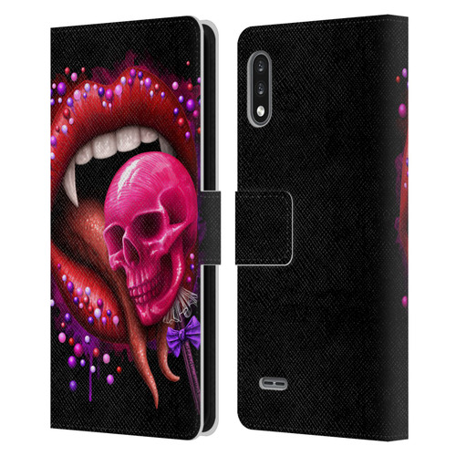 Sarah Richter Skulls Red Vampire Candy Lips Leather Book Wallet Case Cover For LG K22