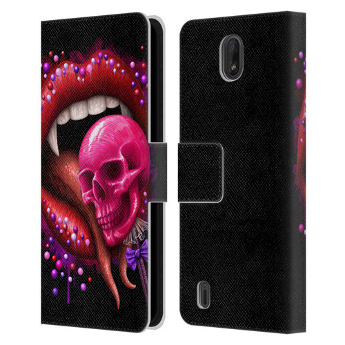 Sarah Richter Skulls Red Vampire Candy Lips Leather Book Wallet Case Cover For Nokia C01 Plus/C1 2nd Edition