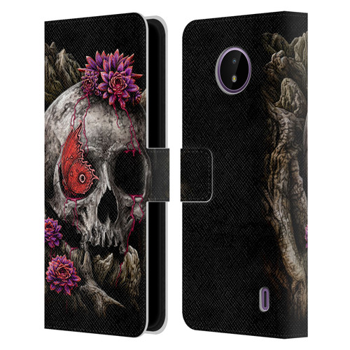 Sarah Richter Skulls Butterfly And Flowers Leather Book Wallet Case Cover For Nokia C10 / C20