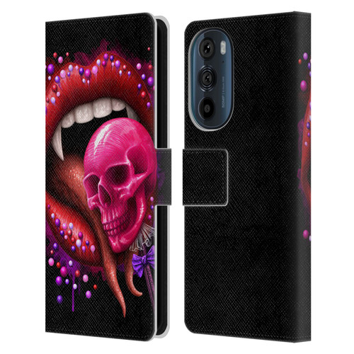 Sarah Richter Skulls Red Vampire Candy Lips Leather Book Wallet Case Cover For Motorola Edge 30