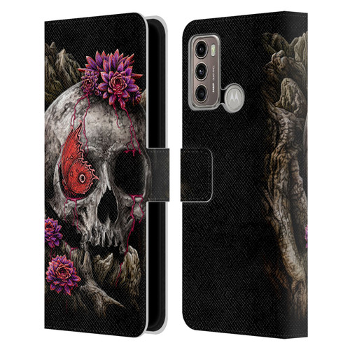 Sarah Richter Skulls Butterfly And Flowers Leather Book Wallet Case Cover For Motorola Moto G60 / Moto G40 Fusion