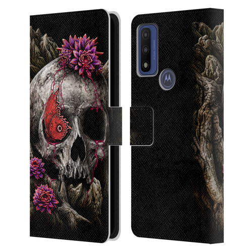 Sarah Richter Skulls Butterfly And Flowers Leather Book Wallet Case Cover For Motorola G Pure