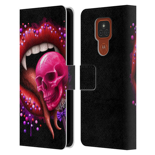 Sarah Richter Skulls Red Vampire Candy Lips Leather Book Wallet Case Cover For Motorola Moto E7 Plus