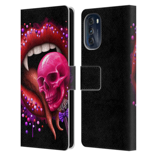 Sarah Richter Skulls Red Vampire Candy Lips Leather Book Wallet Case Cover For Motorola Moto G (2022)