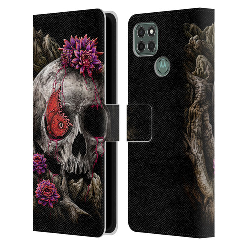 Sarah Richter Skulls Butterfly And Flowers Leather Book Wallet Case Cover For Motorola Moto G9 Power