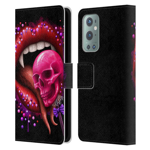 Sarah Richter Skulls Red Vampire Candy Lips Leather Book Wallet Case Cover For OnePlus 9