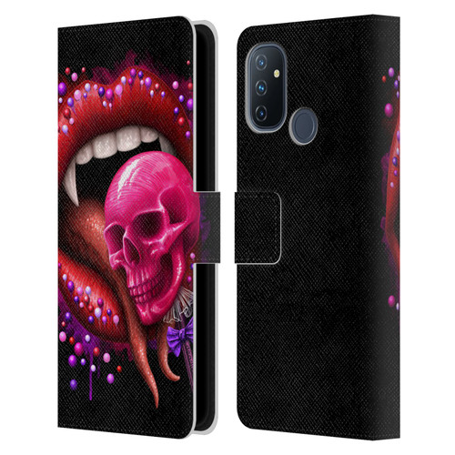 Sarah Richter Skulls Red Vampire Candy Lips Leather Book Wallet Case Cover For OnePlus Nord N100