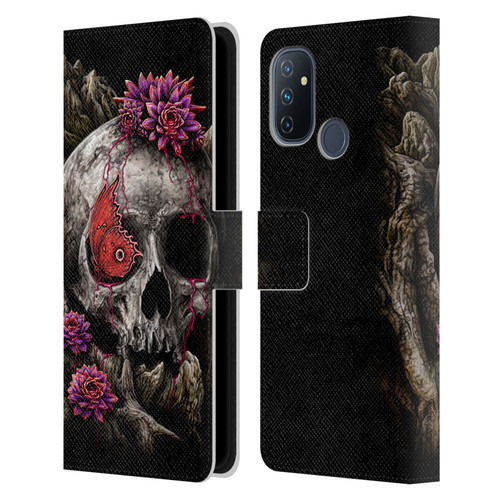 Sarah Richter Skulls Butterfly And Flowers Leather Book Wallet Case Cover For OnePlus Nord N100