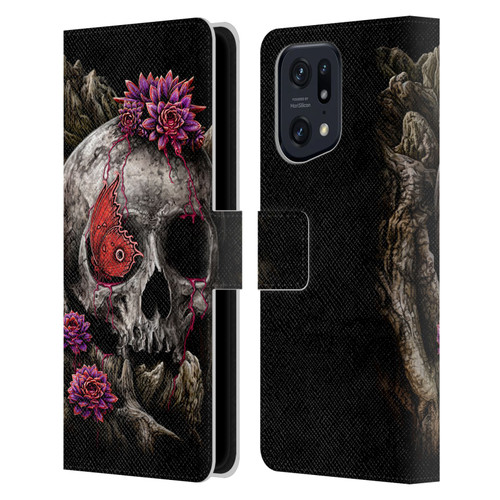 Sarah Richter Skulls Butterfly And Flowers Leather Book Wallet Case Cover For OPPO Find X5 Pro