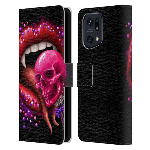 Sarah Richter Skulls Red Vampire Candy Lips Leather Book Wallet Case Cover For OPPO Find X5 Pro