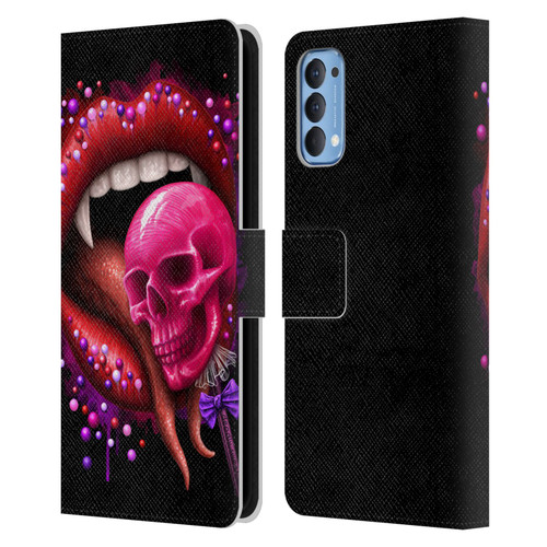 Sarah Richter Skulls Red Vampire Candy Lips Leather Book Wallet Case Cover For OPPO Reno 4 5G