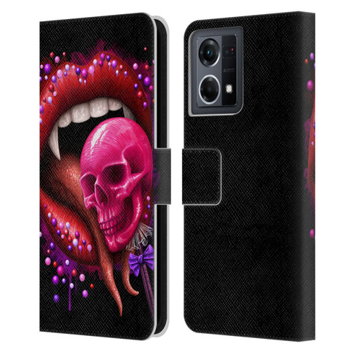 Sarah Richter Skulls Red Vampire Candy Lips Leather Book Wallet Case Cover For OPPO Reno8 4G