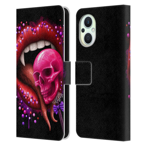 Sarah Richter Skulls Red Vampire Candy Lips Leather Book Wallet Case Cover For OPPO Reno8 Lite