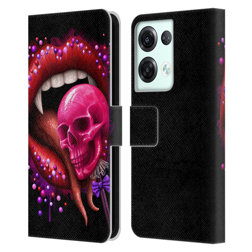 Sarah Richter Skulls Red Vampire Candy Lips Leather Book Wallet Case Cover For OPPO Reno8 Pro