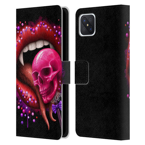 Sarah Richter Skulls Red Vampire Candy Lips Leather Book Wallet Case Cover For OPPO Reno4 Z 5G
