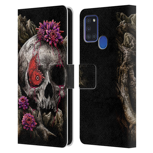 Sarah Richter Skulls Butterfly And Flowers Leather Book Wallet Case Cover For Samsung Galaxy A21s (2020)