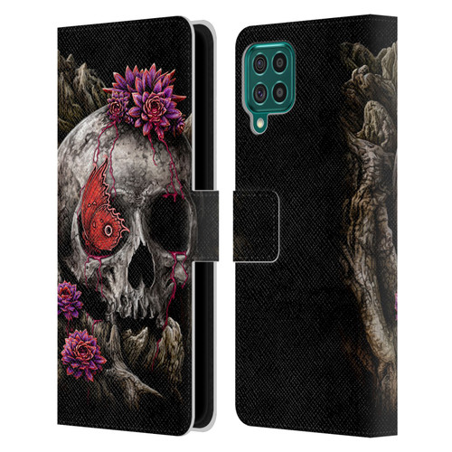 Sarah Richter Skulls Butterfly And Flowers Leather Book Wallet Case Cover For Samsung Galaxy F62 (2021)