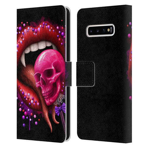 Sarah Richter Skulls Red Vampire Candy Lips Leather Book Wallet Case Cover For Samsung Galaxy S10+ / S10 Plus