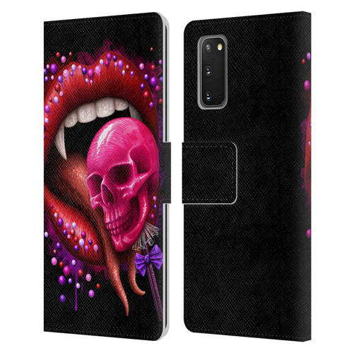 Sarah Richter Skulls Red Vampire Candy Lips Leather Book Wallet Case Cover For Samsung Galaxy S20 / S20 5G